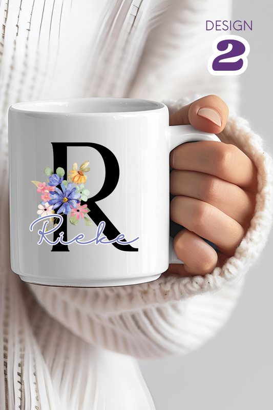 Keramiktasse mit Monogramm, personalisierter Becher mit Wunschnamen oder Monogramm