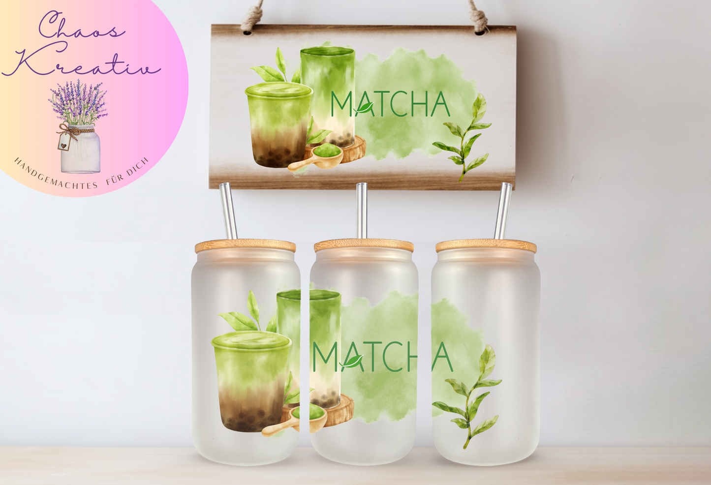 Trinkglas mit Deckel & Strohhalm I Matcha 1