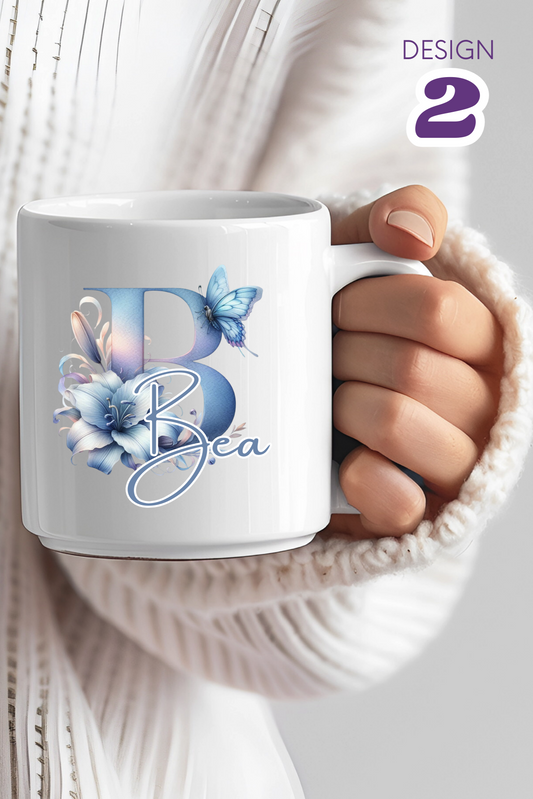 Keramiktasse mit Monogramm, personalisierter Becher mit Wunschnamen oder Monogramm