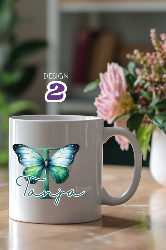 Keramiktasse mit Monogramm, personalisierter Becher mit Wunschnamen oder Monogramm