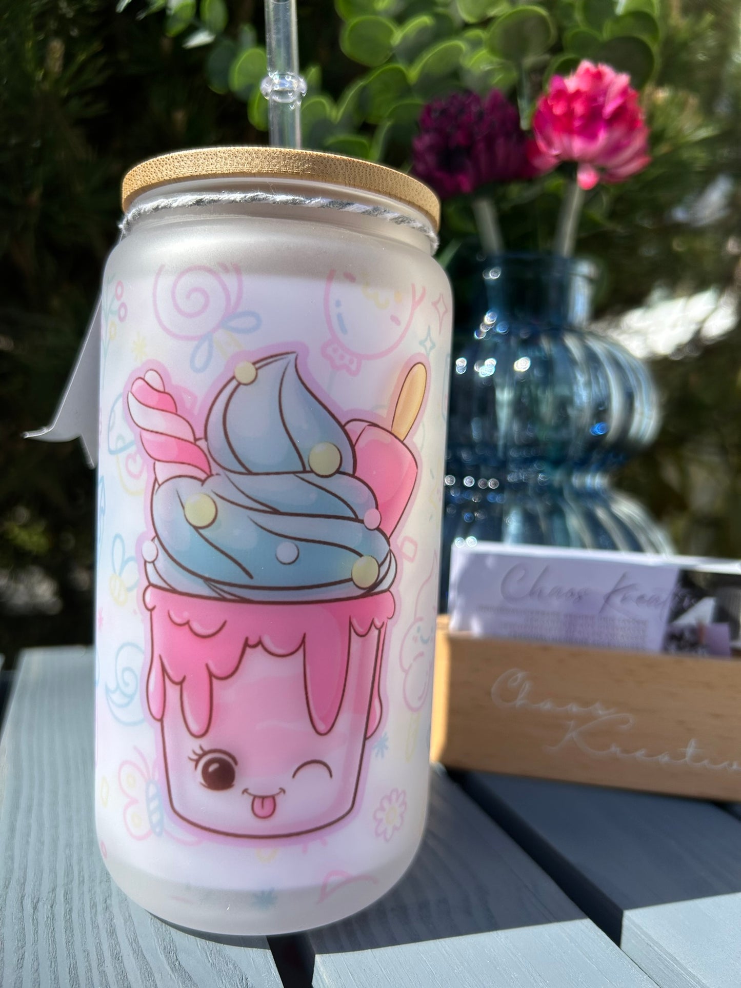 Trinkglas mit Deckel & Strohhalm, Kawaii 1