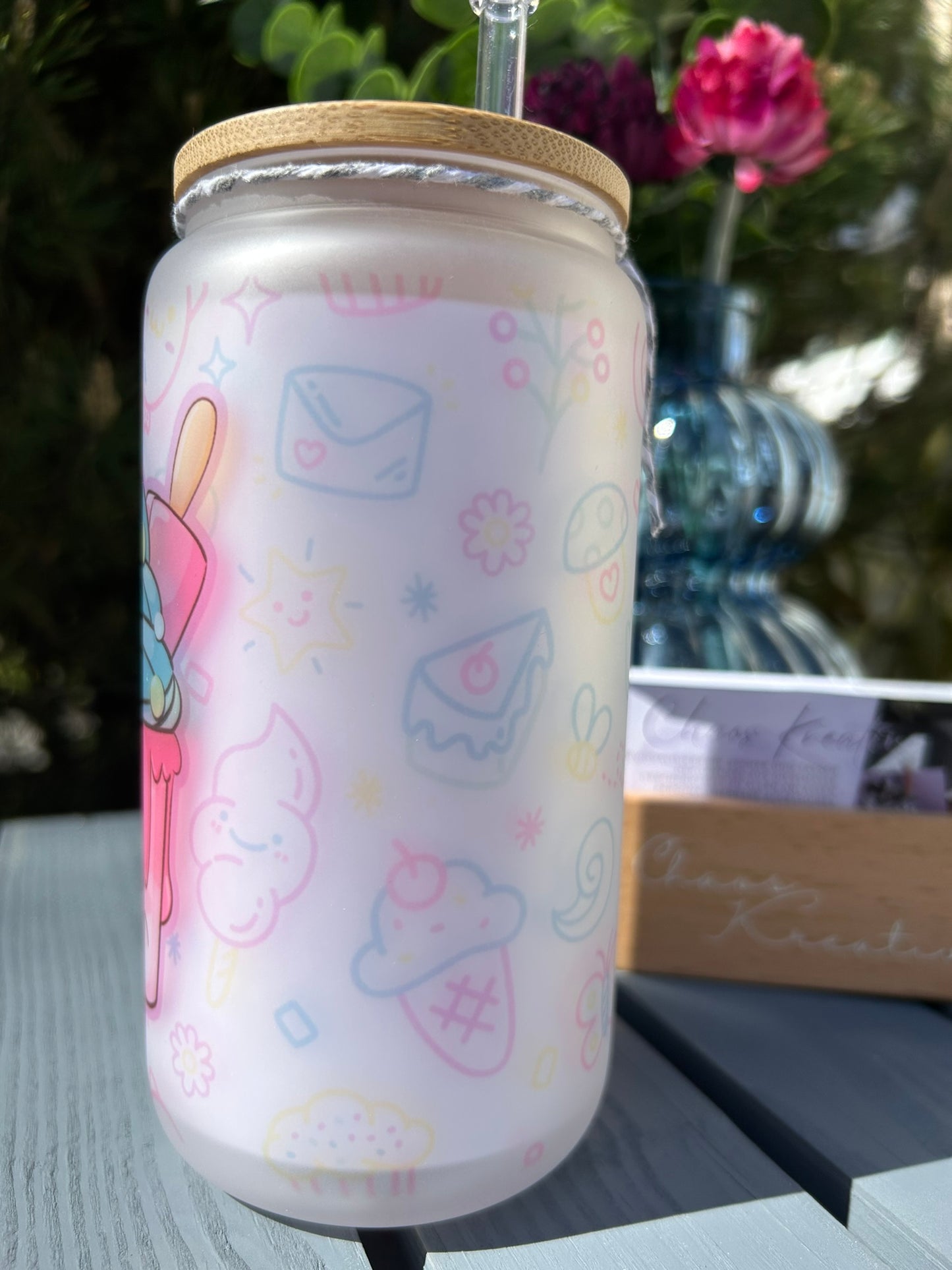 Trinkglas mit Deckel & Strohhalm, Kawaii 1