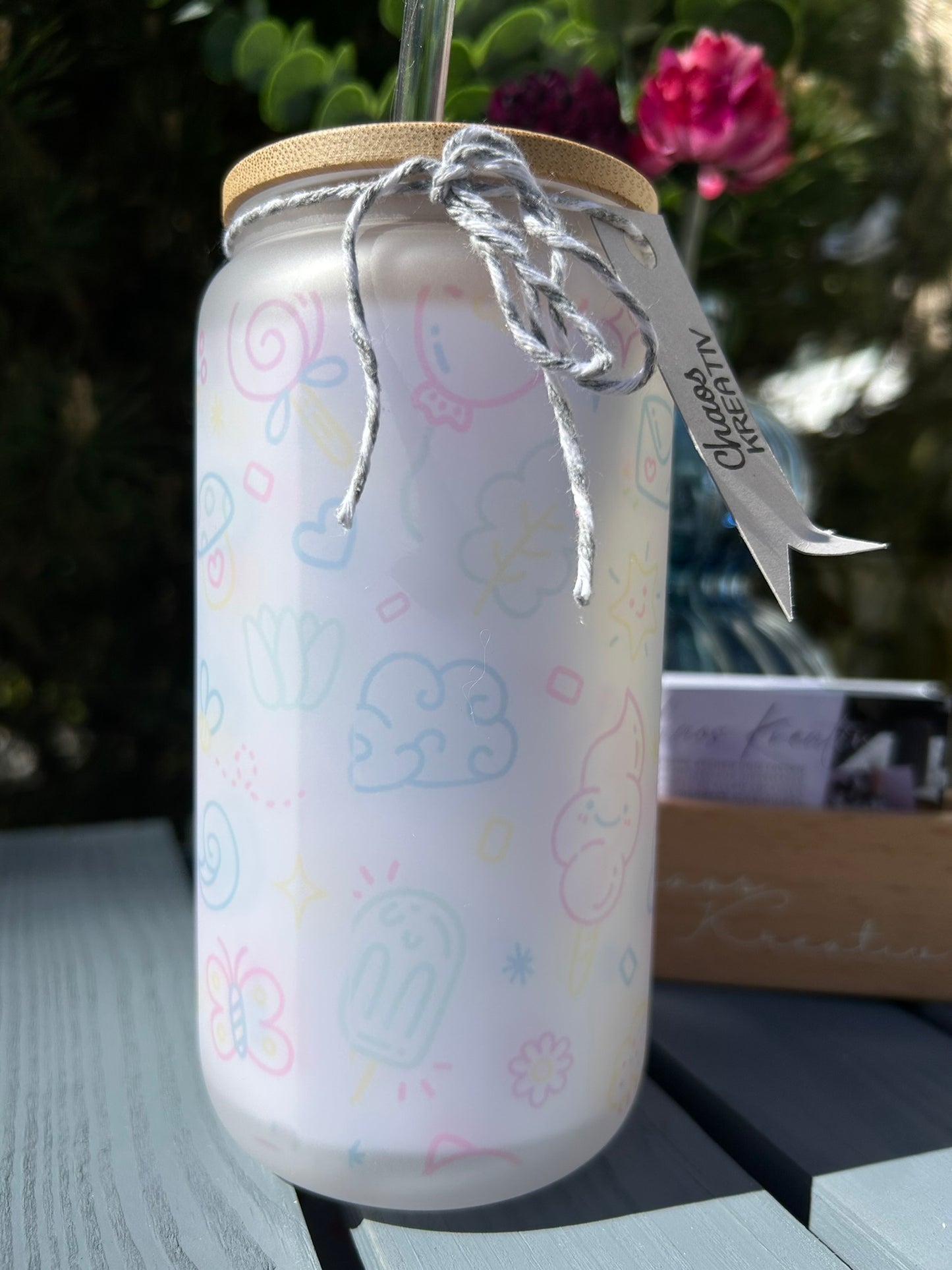 Trinkglas mit Deckel & Strohhalm, Kawaii 1