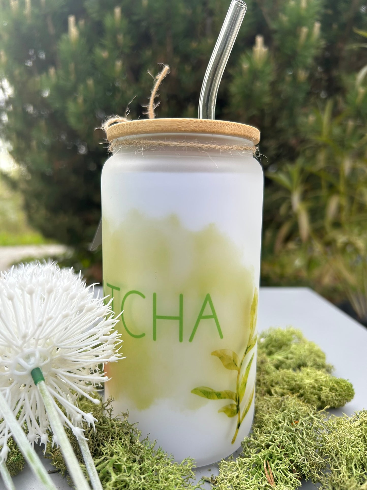 Trinkglas mit Deckel & Strohhalm I Matcha 1