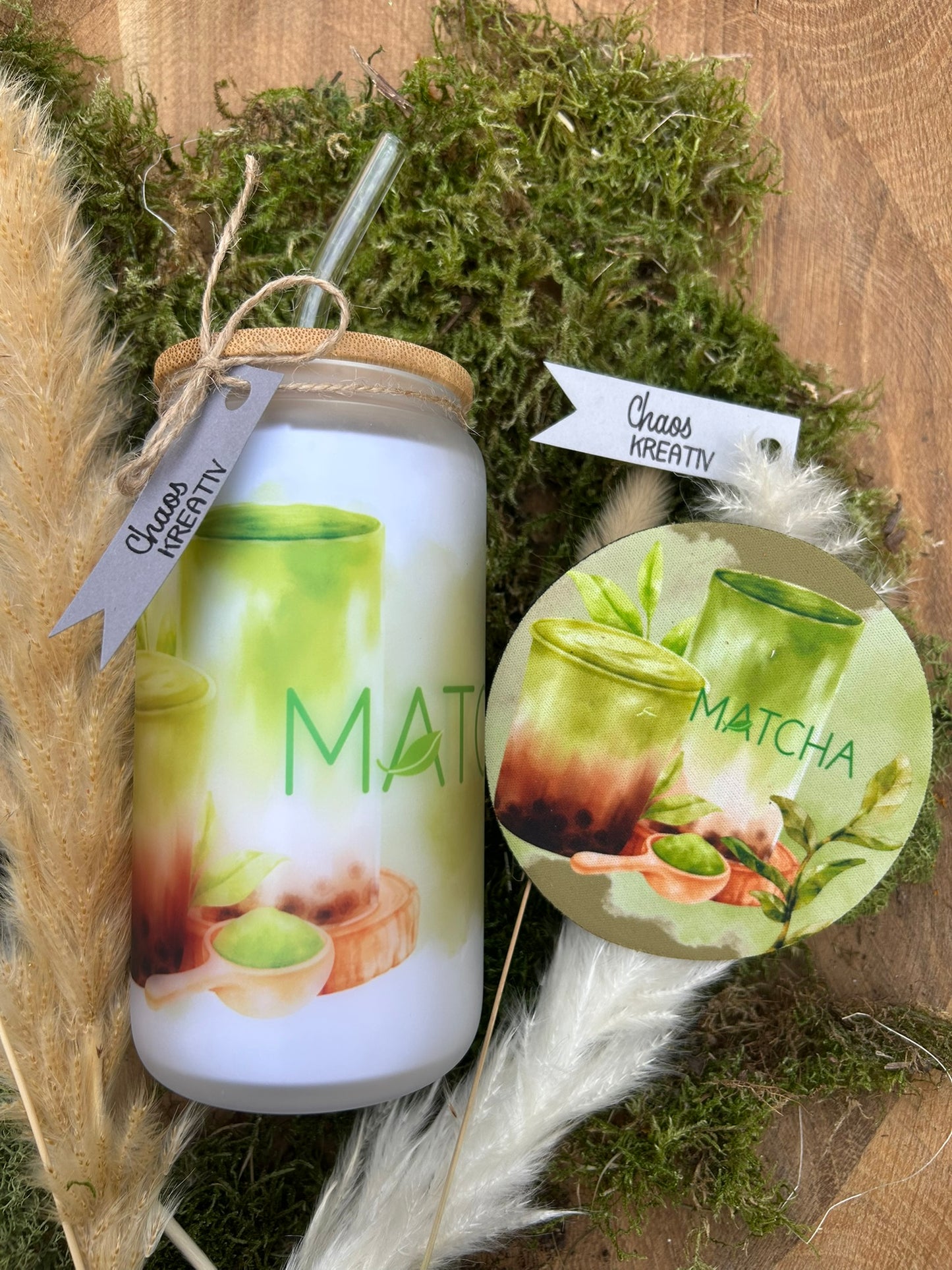 Trinkglas mit Deckel & Strohhalm I Matcha 1