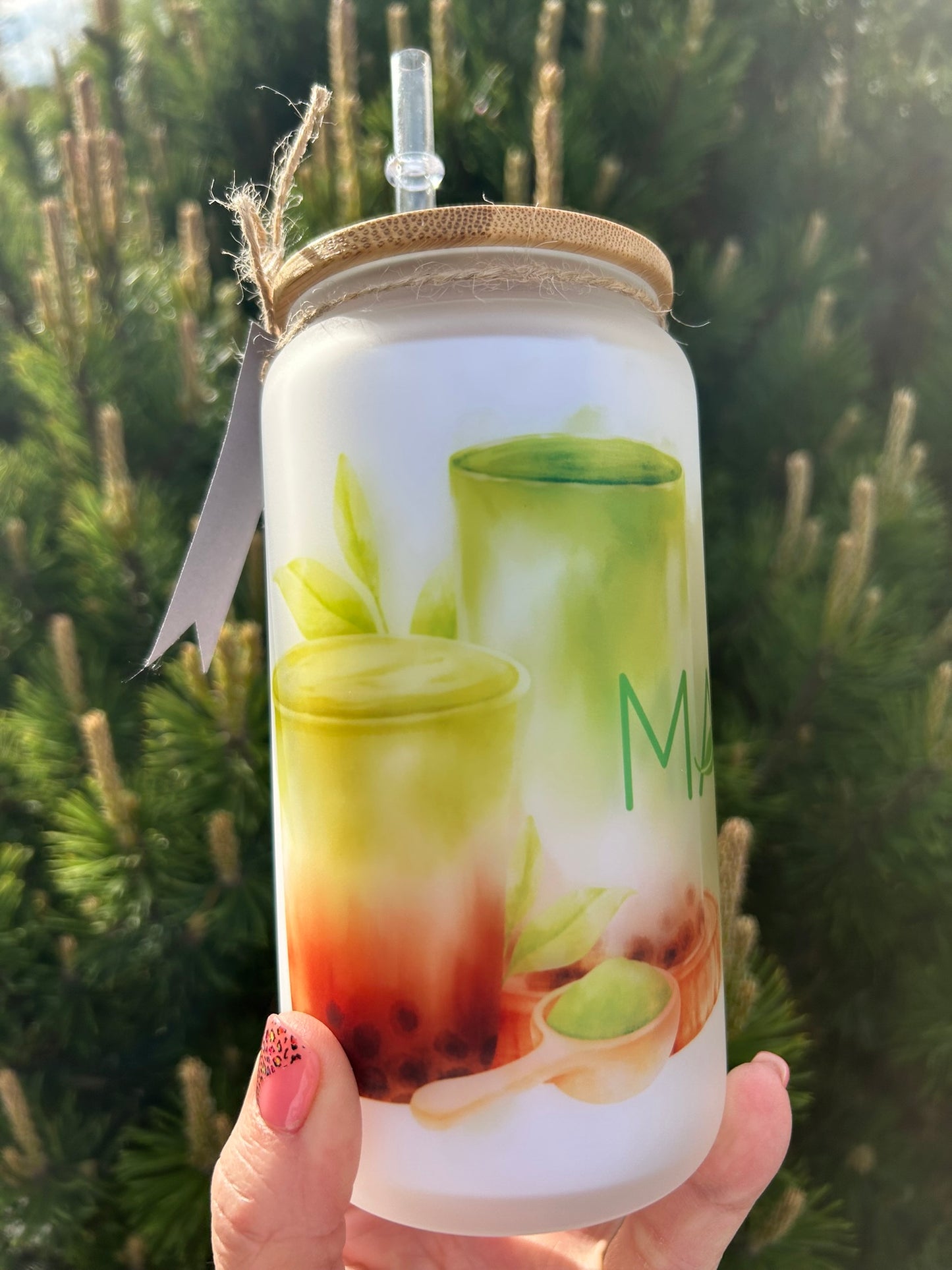 Trinkglas mit Deckel & Strohhalm I Matcha 1