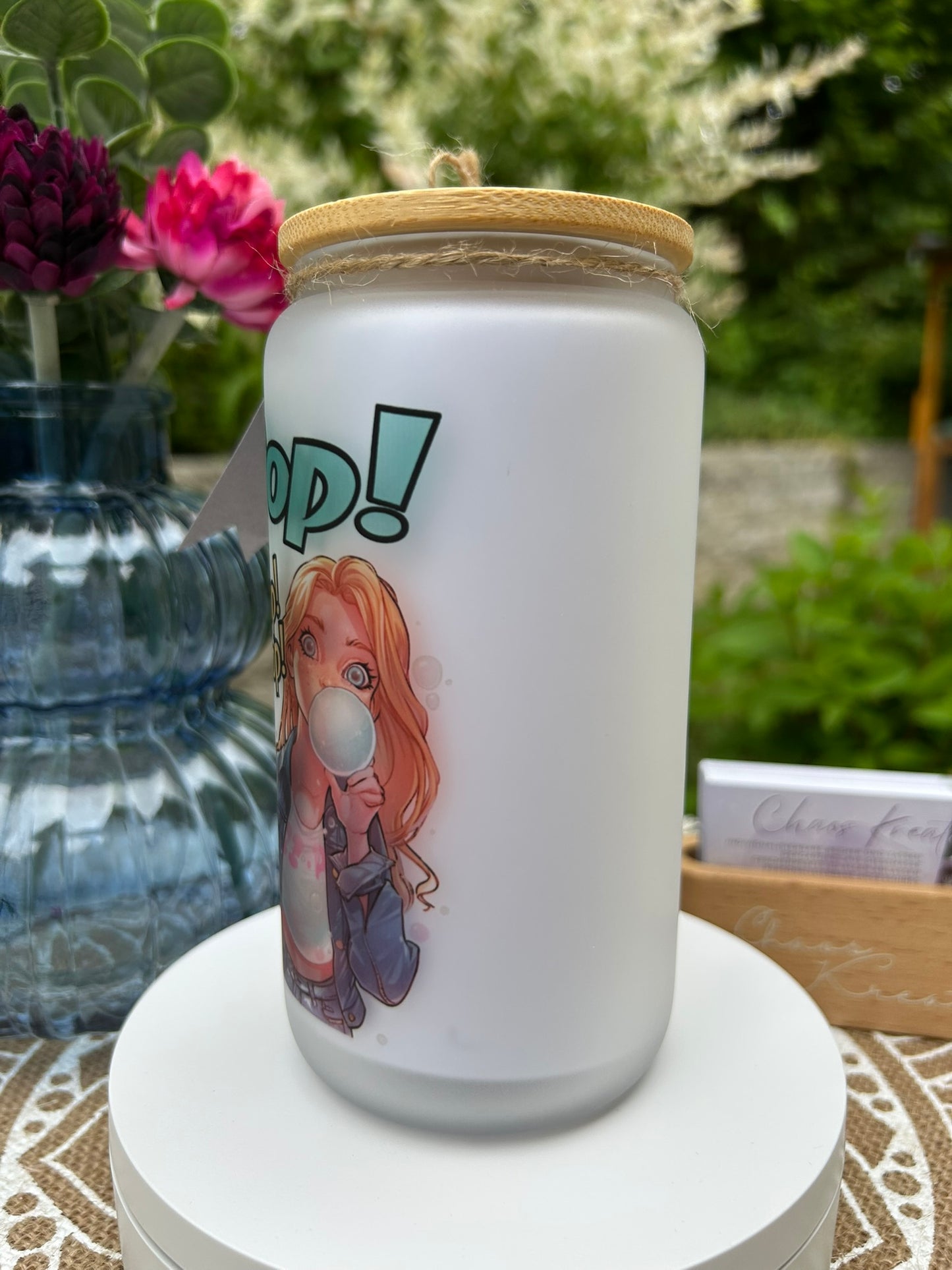 Trinkglas mit Deckel & Strohhalm, 90er Pop Design