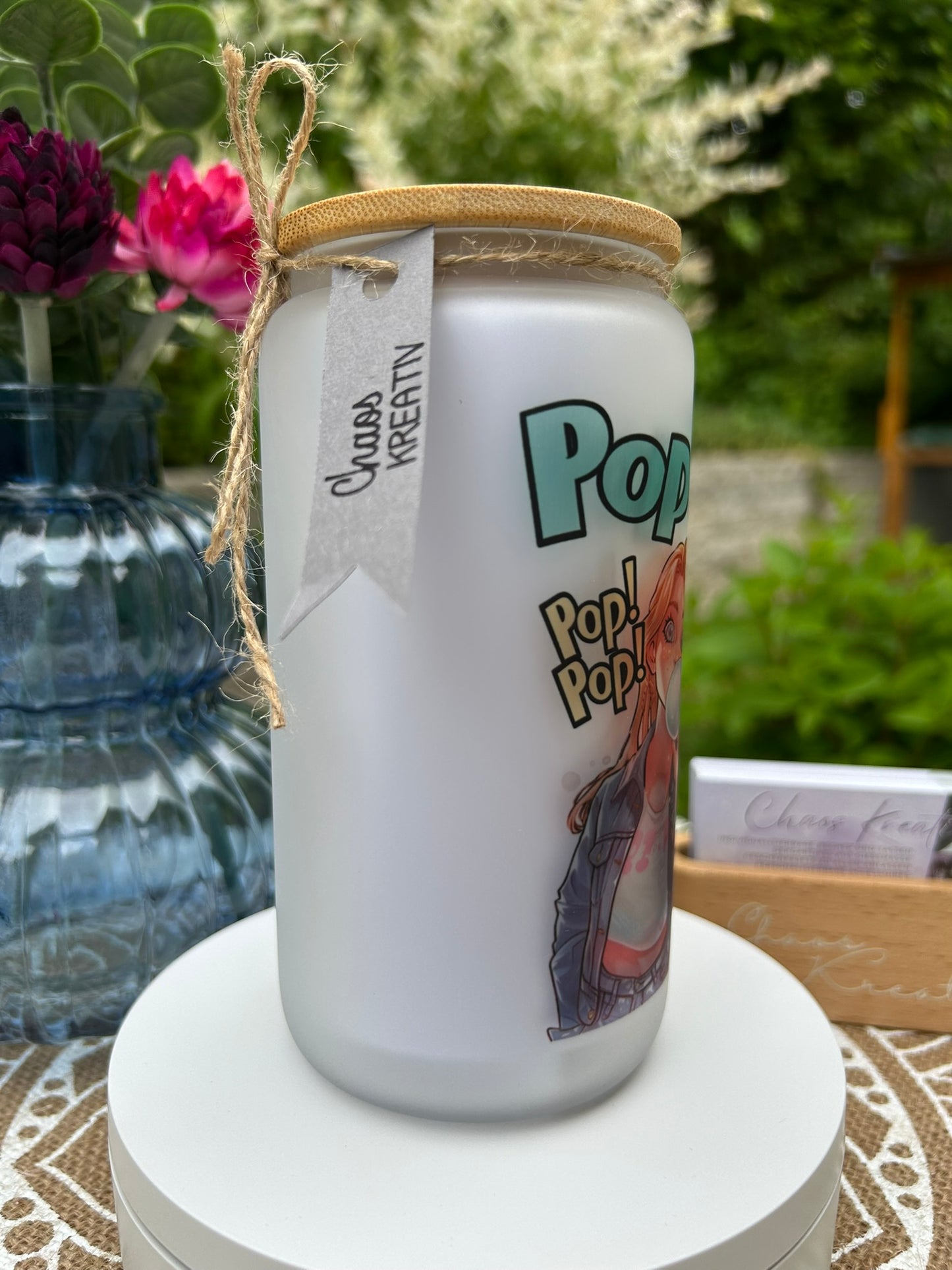 Trinkglas mit Deckel & Strohhalm, 90er Pop Design