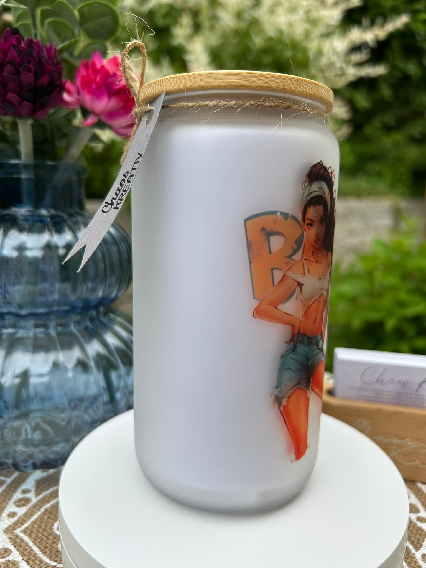 Trinkglas mit Deckel & Strohhalm, 90er Pop Design