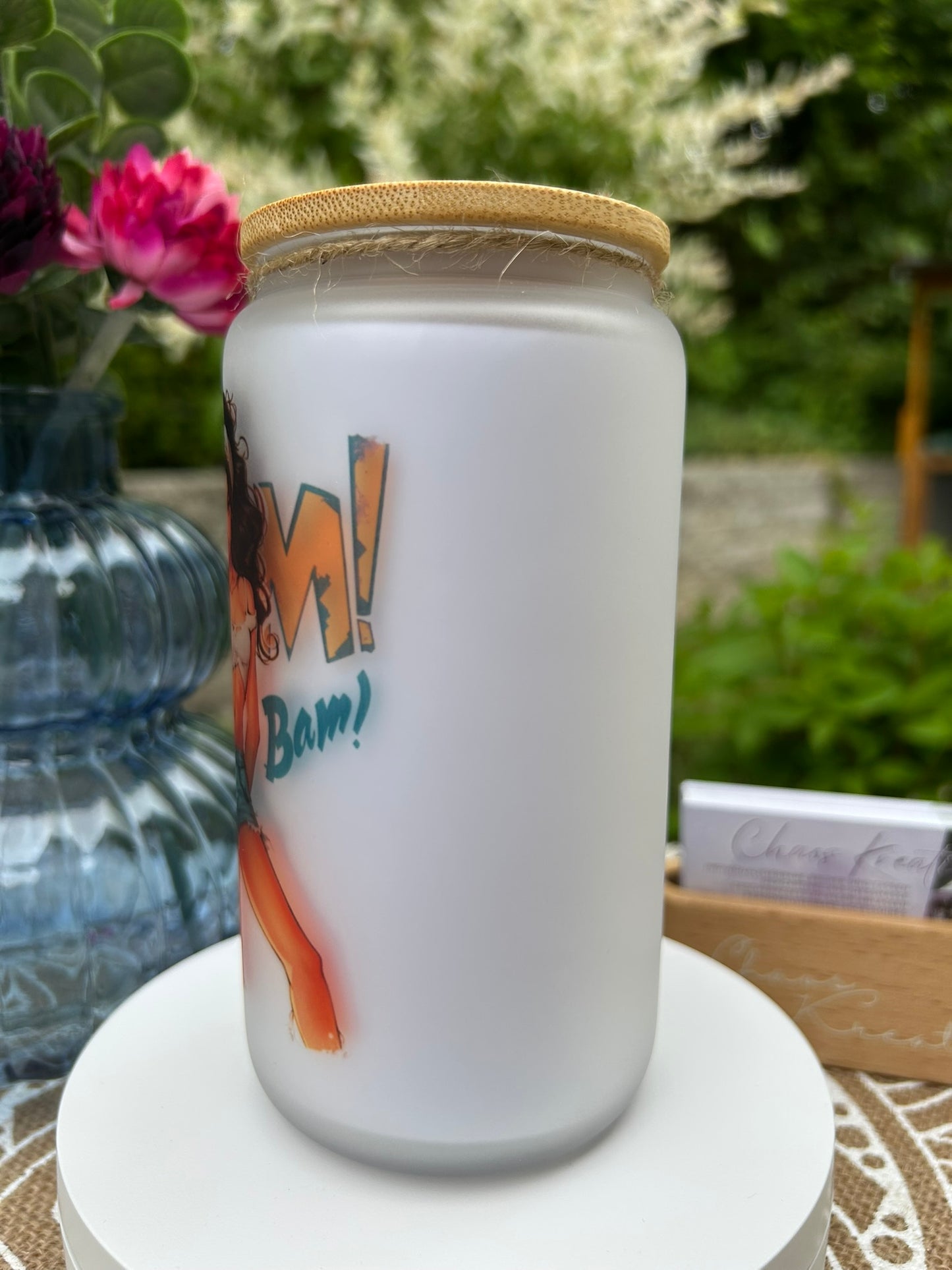 Trinkglas mit Deckel & Strohhalm, 90er Pop Design