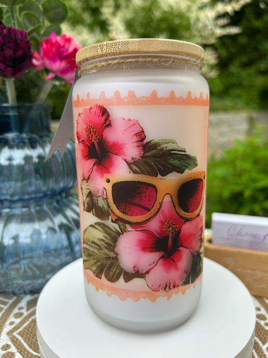 Trinkglas mit Deckel & Strohhalm, 90er Pop Design