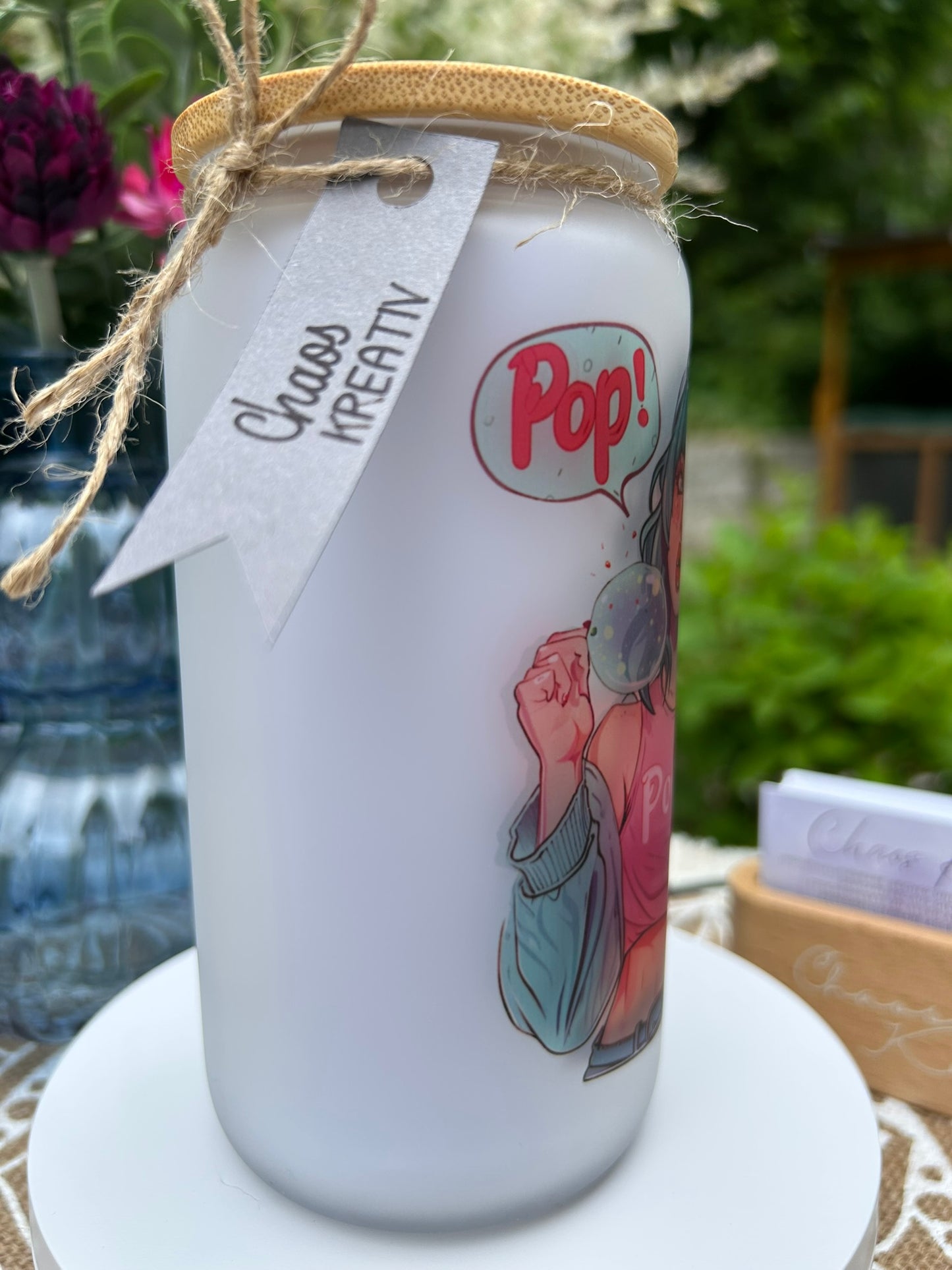 Trinkglas mit Deckel & Strohhalm, 90er Pop Design