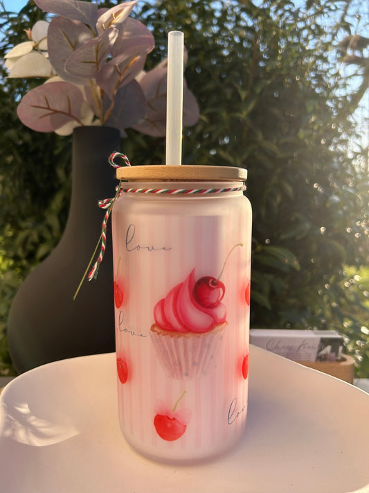 Trinkglas mit Deckel & Strohhalm I Muffin trifft Kirsche