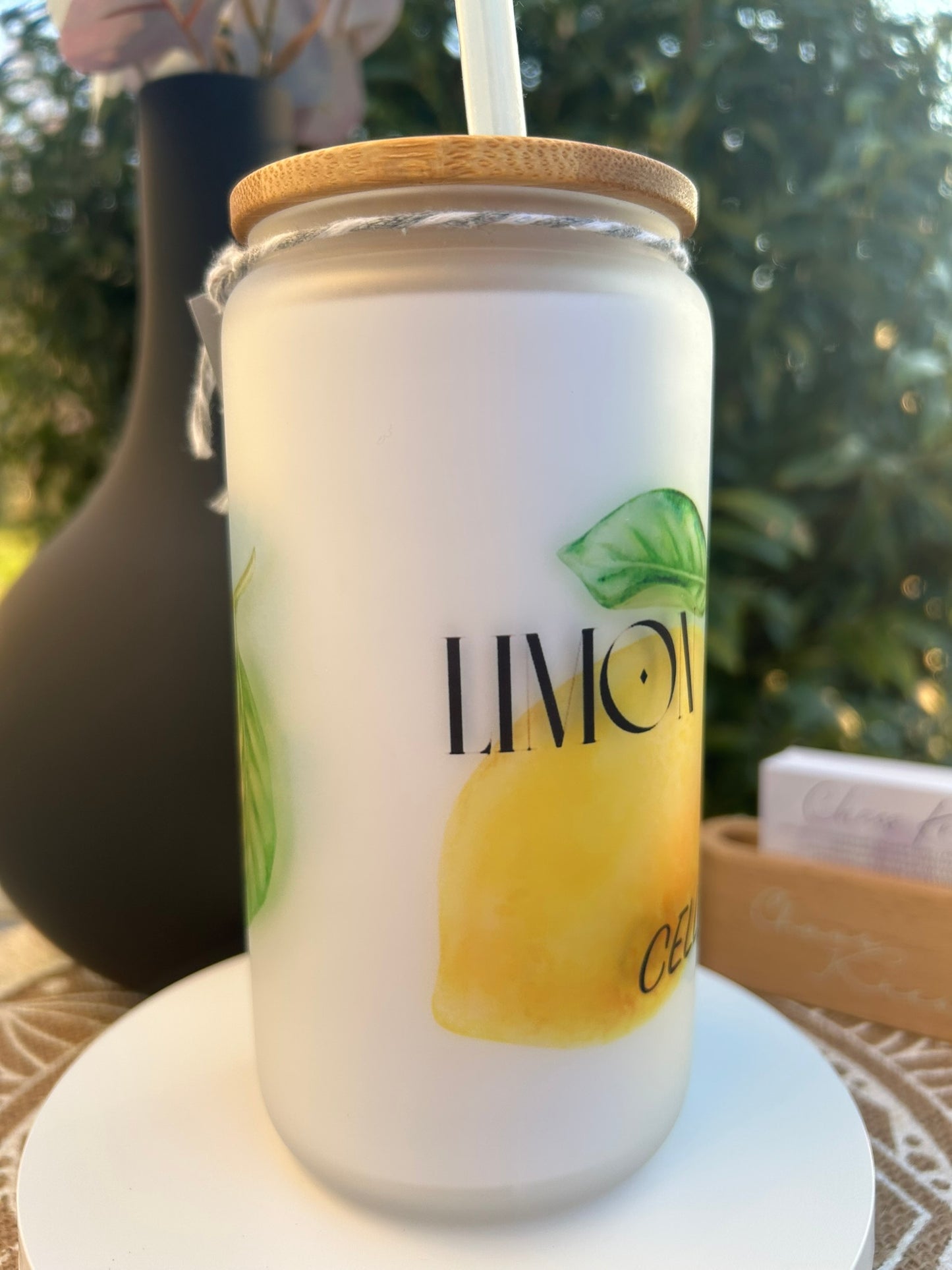 Trinkglas mit Deckel & Strohhalm I Limoncello