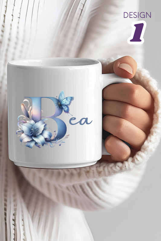 Keramiktasse mit Monogramm, personalisierter Becher mit Wunschnamen oder Monogramm