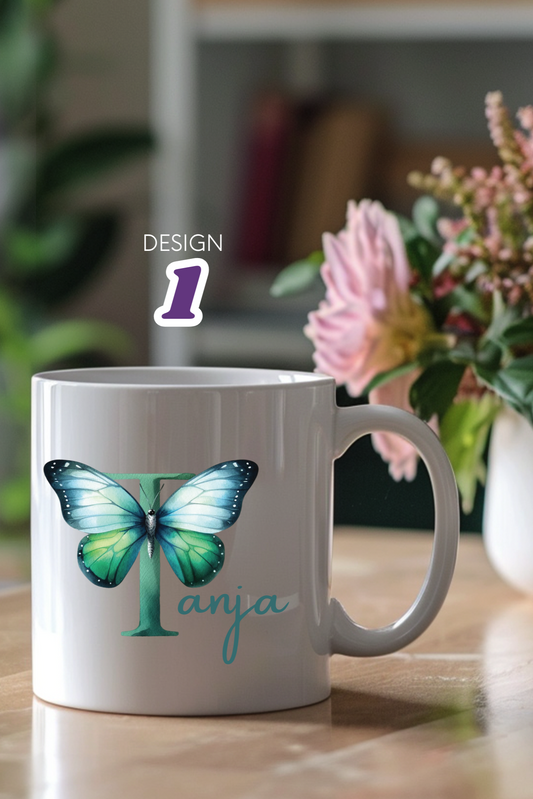 Keramiktasse mit Monogramm, personalisierter Becher mit Wunschnamen oder Monogramm