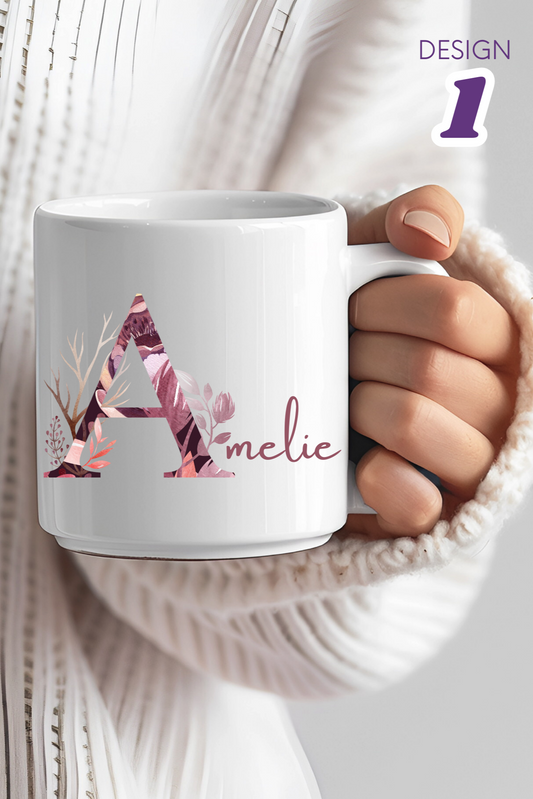 Keramiktasse mit Monogramm, personalisierter Becher mit Wunschnamen oder Monogramm