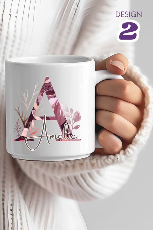 Keramiktasse mit Monogramm, personalisierter Becher mit Wunschnamen oder Monogramm