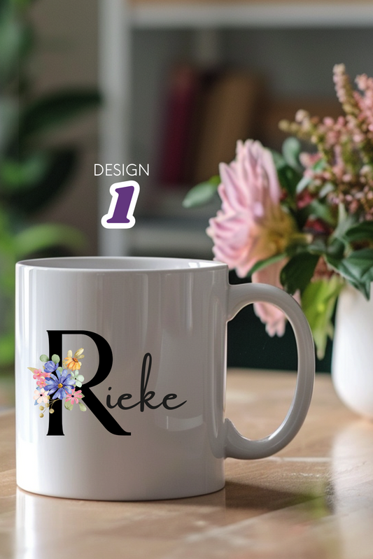 Keramiktasse mit Monogramm, personalisierter Becher mit Wunschnamen oder Monogramm
