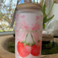 Trinkglas mit Deckel & Strohhalm, Kirsche Erdbeere Design, personalisiert