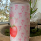 Trinkglas mit Deckel & Strohhalm, Kirsche Erdbeere Design, personalisiert