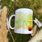 Personalisierte Keramiktasse 11 oz mit Matcha Motiv in pastellfarbenem Design, glänzendes Orca™ Coating auf weißem Untergrund