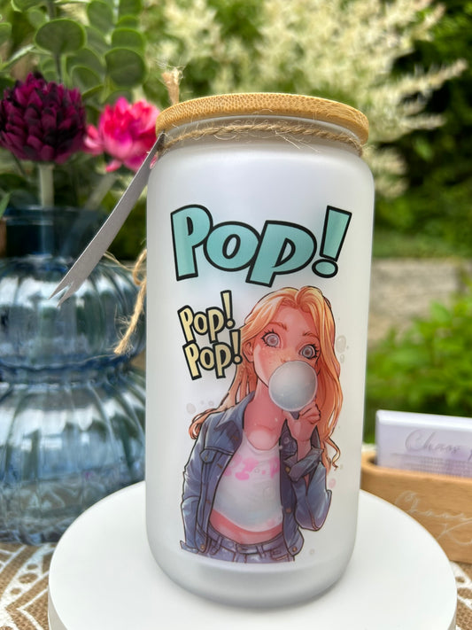 Trinkglas mit Deckel & Strohhalm, 90er Pop Design