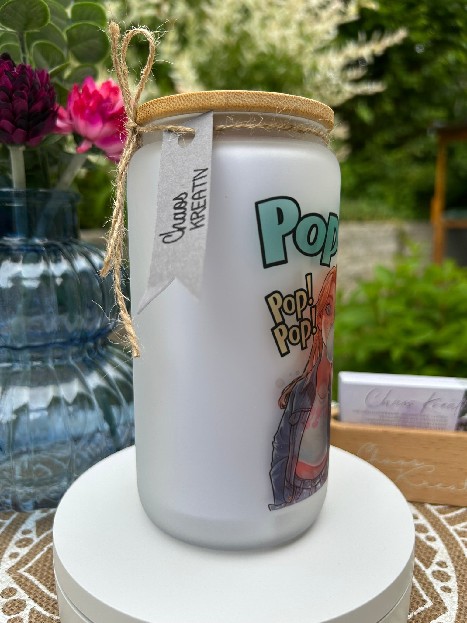 Trinkglas mit Deckel & Strohhalm, 90er Pop Design