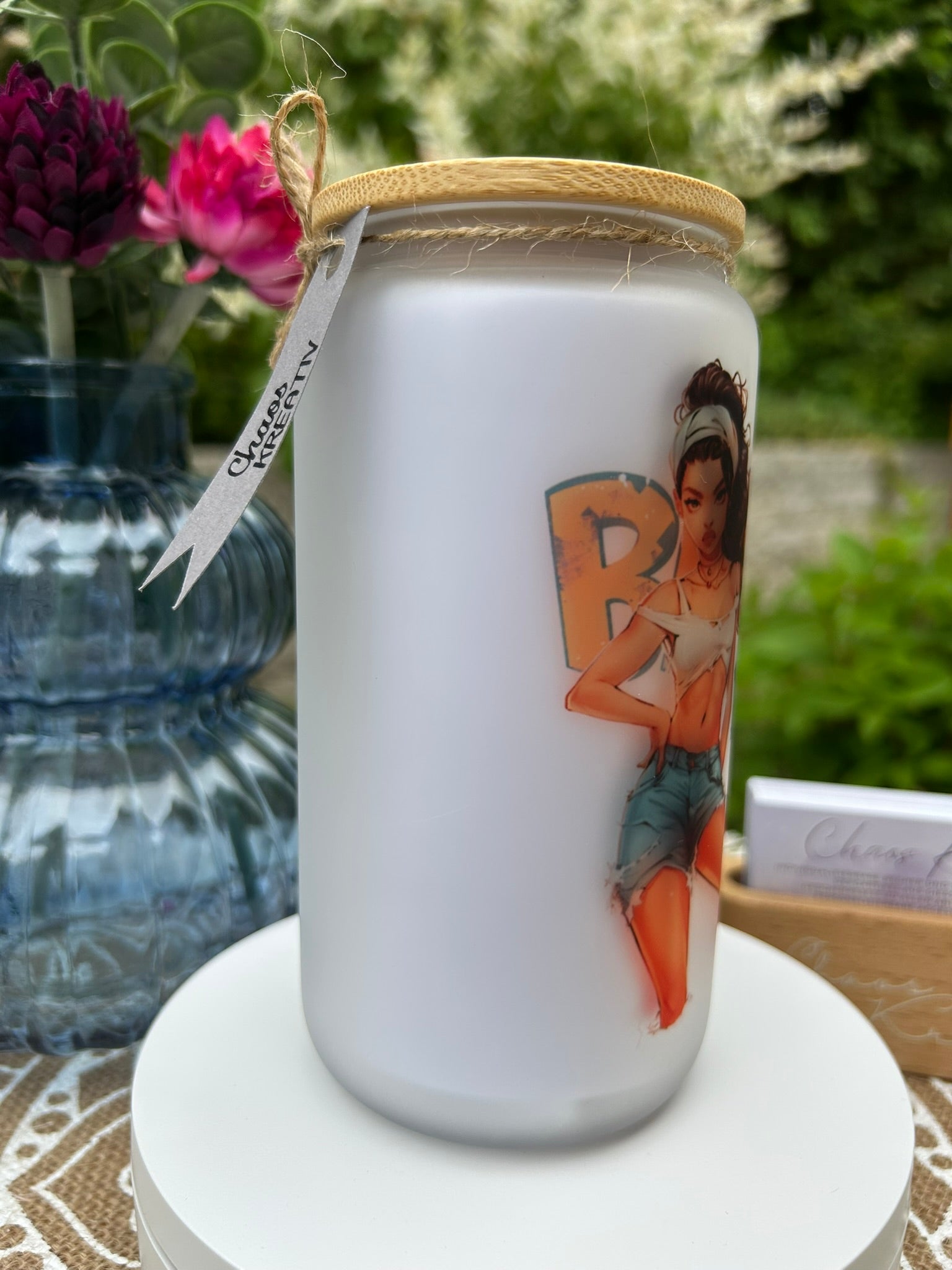Trinkglas mit Deckel & Strohhalm, 90er Pop Design