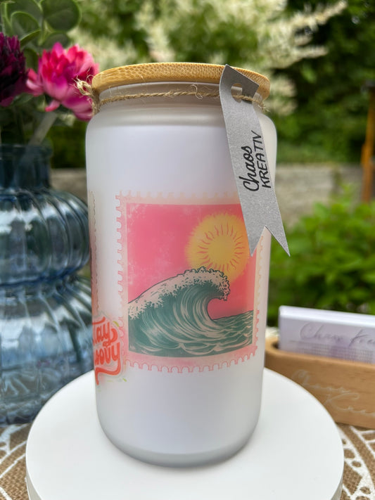 Trinkglas mit Deckel & Strohhalm, 90er Retro Design