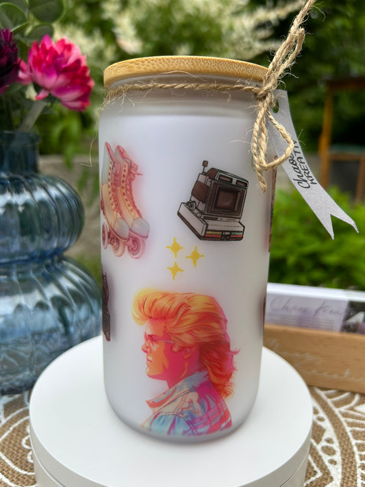 Trinkglas mit Deckel & Strohhalm, 90er Pop Design