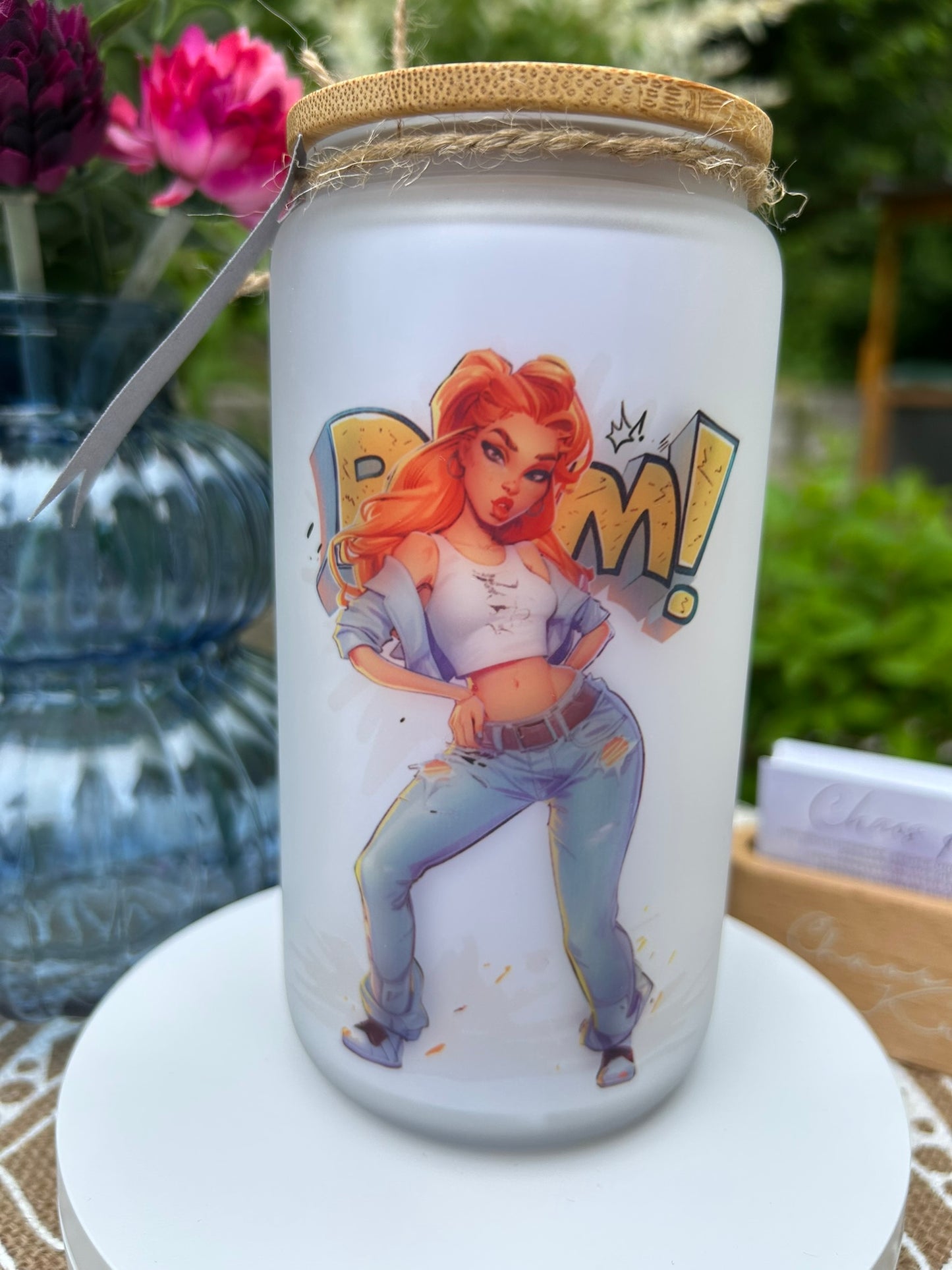 Trinkglas mit Deckel & Strohhalm, 90er Pop Design