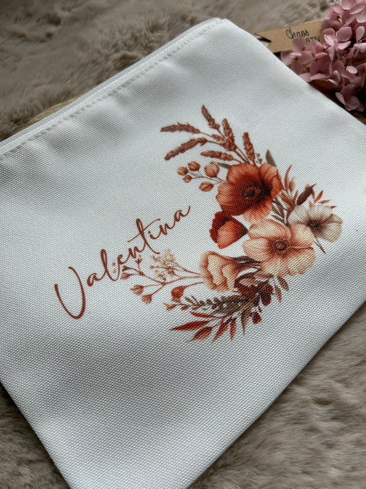 Personalisierte Boho Kosmetiktasche mit Namen – ideal für Make-up, Kosmetik und unterwegs, hochwertig bedruckt, langlebiger Sublimationsdruck, perfektes Geschenk für Frauen, Mama und Freundinnen