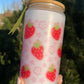 Trinkglas mit Deckel & Strohhalm I Erdbeeren