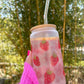 Trinkglas mit Deckel & Strohhalm I Erdbeeren