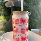 Trinkglas mit Deckel & Strohhalm I Erdbeeren
