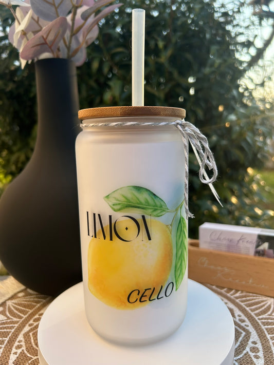 Trinkglas mit Deckel & Strohhalm I Limoncello 