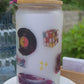 Trinkglas mit Deckel & Strohhalm, 90er Pop Design