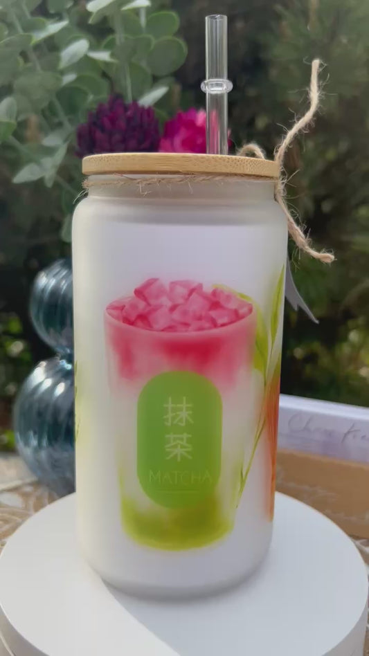 Trinkglas mit Deckel & Strohhalm I Matcha 2