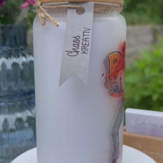 Trinkglas mit Deckel & Strohhalm, 90er Pop Design