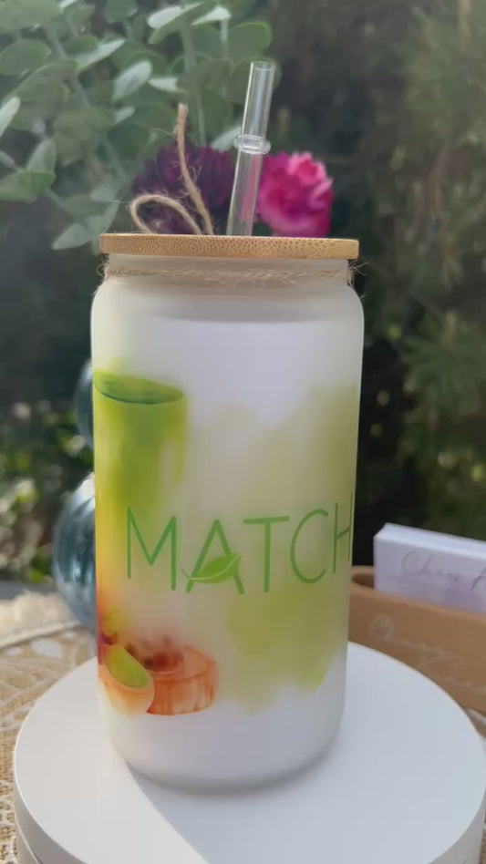 Trinkglas mit Deckel & Strohhalm I Matcha 1
