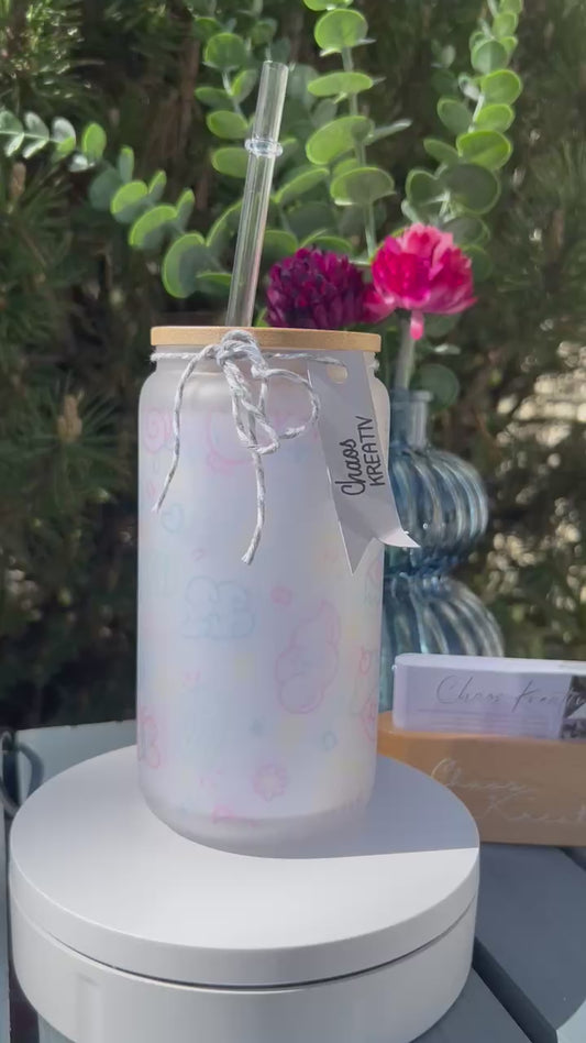 Trinkglas mit Deckel & Strohhalm, Kawaii 1