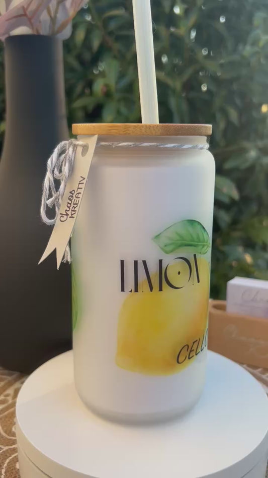 Trinkglas mit Deckel & Strohhalm I Limoncello
