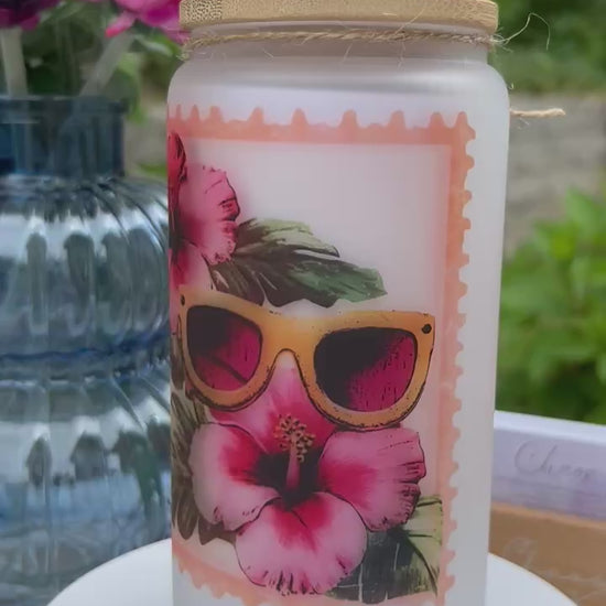 Trinkglas mit Deckel & Strohhalm, 90er Pop Design