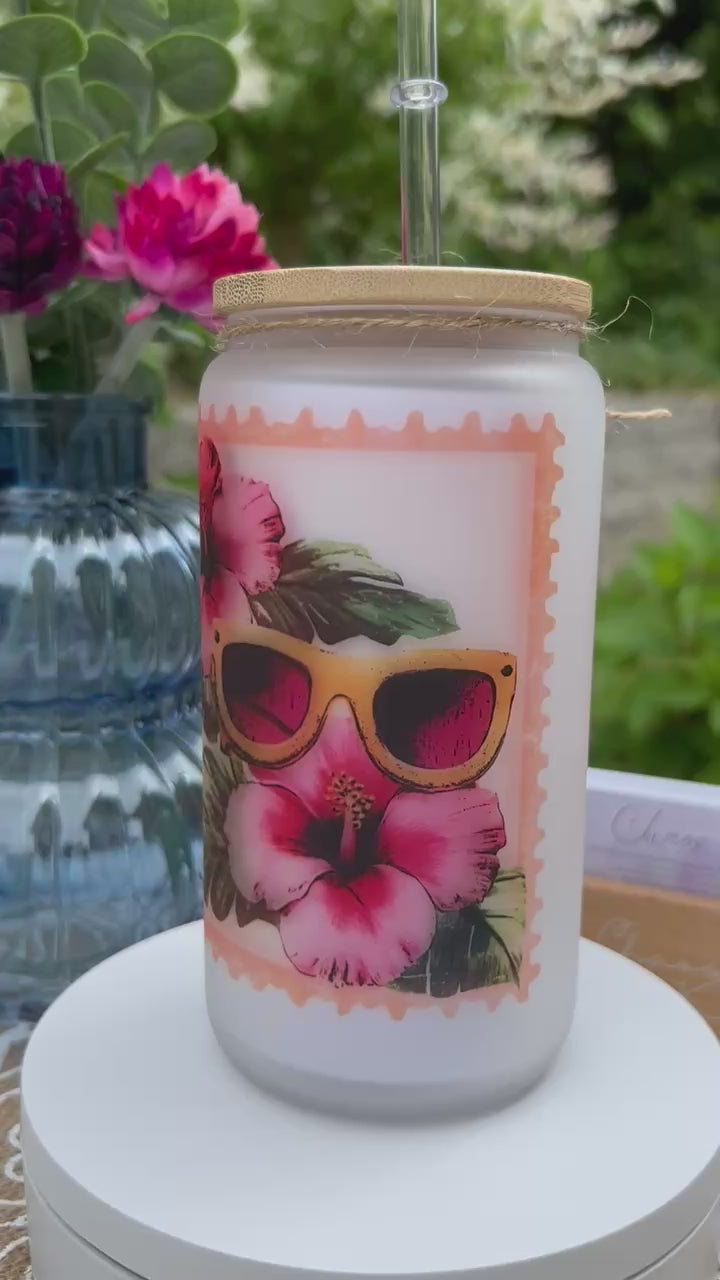 Trinkglas mit Deckel & Strohhalm, 90er Pop Design