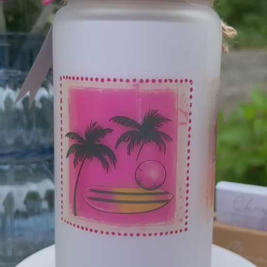 Trinkglas mit Deckel & Strohhalm, 90er Retro Design