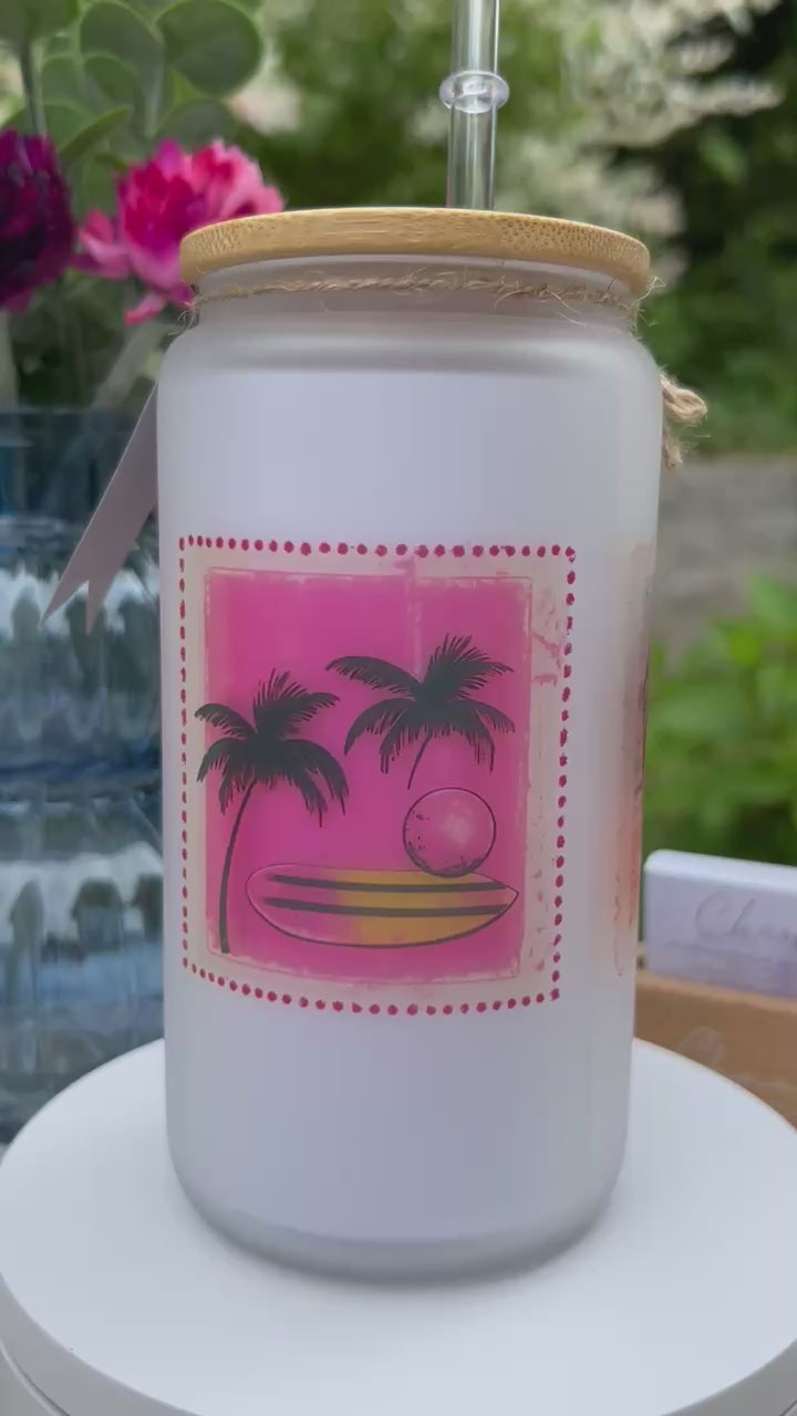 Trinkglas mit Deckel & Strohhalm, 90er Retro Design